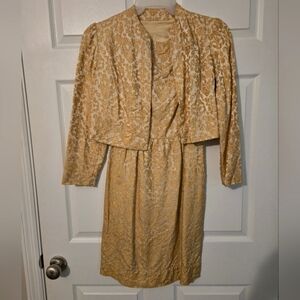 VINTAGE HANDMADE DRESS AND JACKET, GOLD & IVORY, SMALL